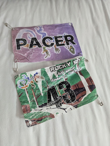 My Rocky Racoon 50 Miler Bib and Wife's Pacer bib